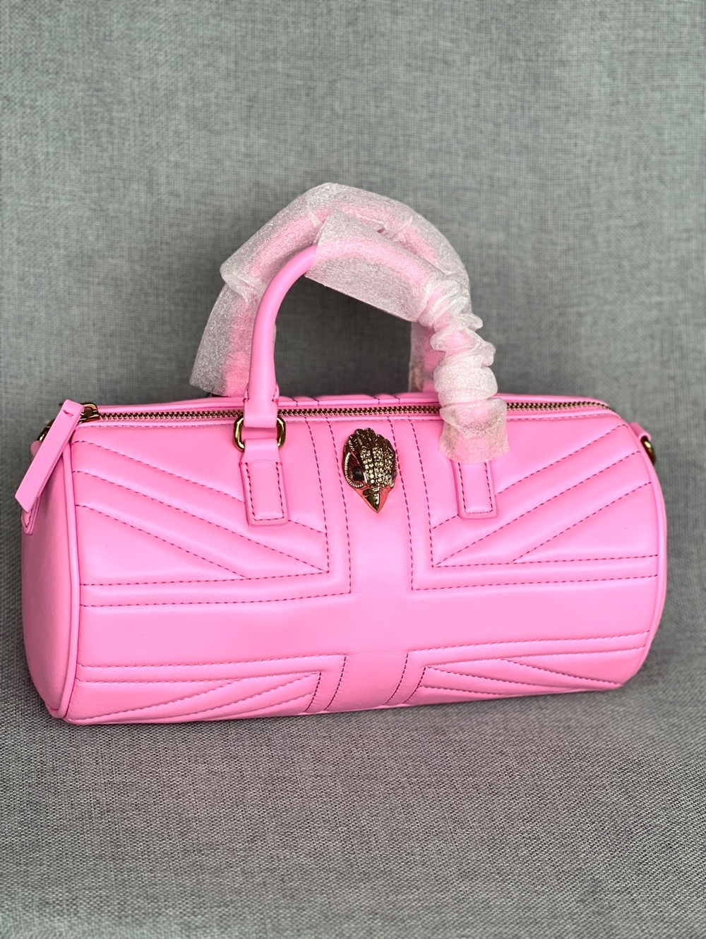 Kurt Geiger Kensington Union Jack Barrel Tube satchel leather Neon Pink